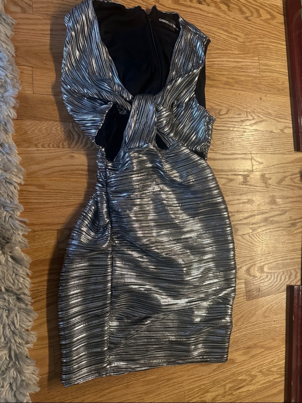 Gabriella Rocha Metallic Silver Twist-Front Mini Dress